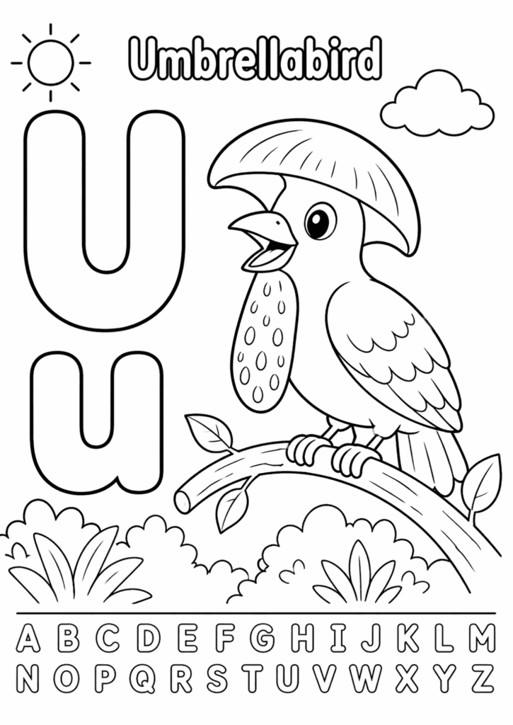 letter u umbrellabird coloring page for toddlers simple