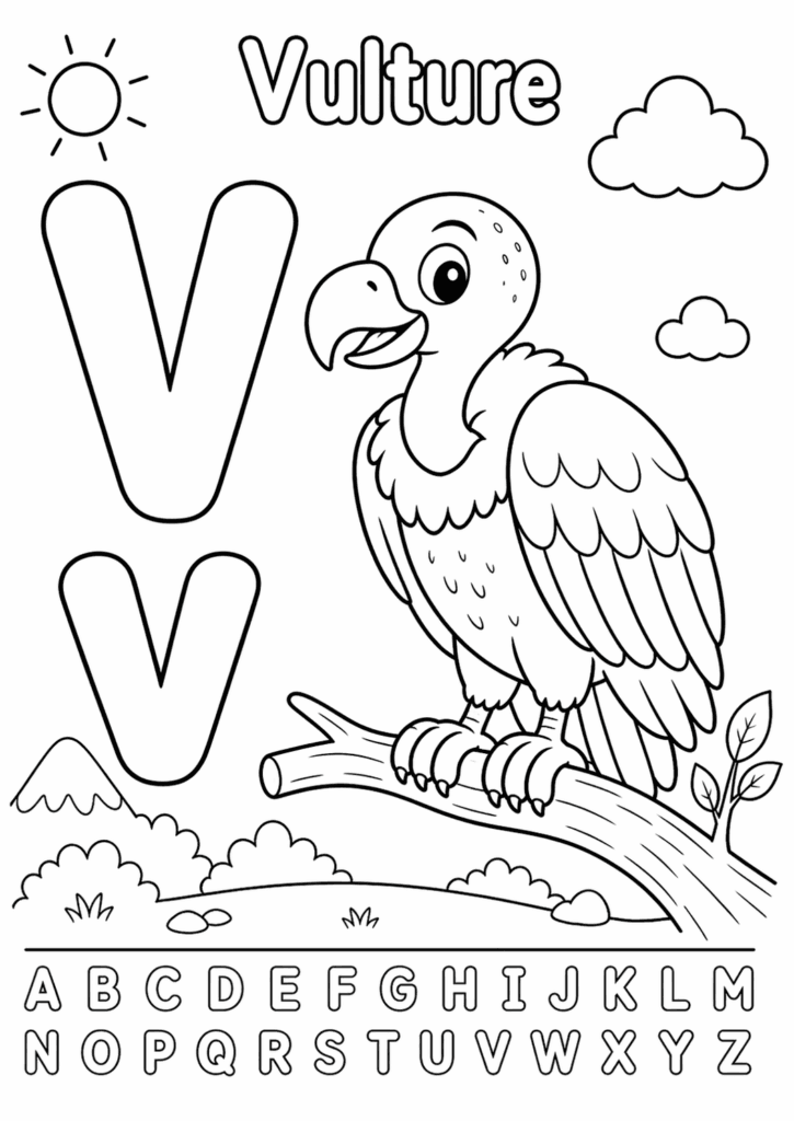 letter v vulture coloring page for toddlers simple