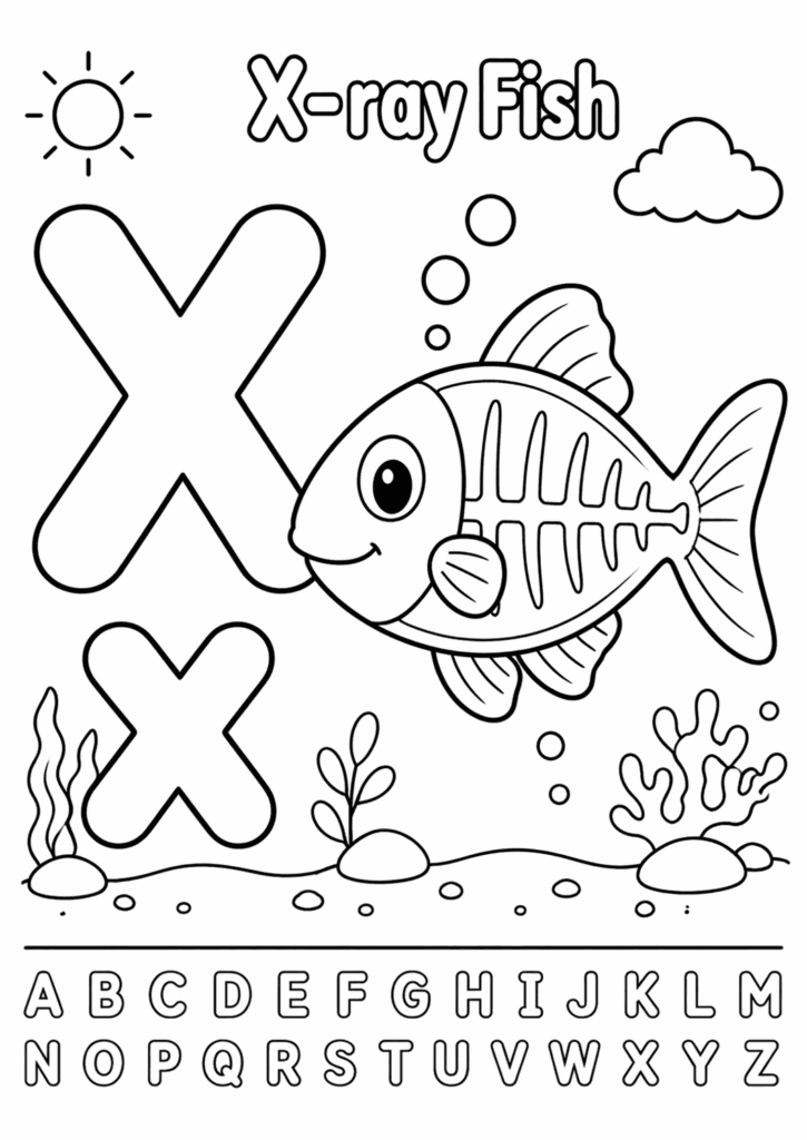 letter x xray fish coloring page for toddlers simple