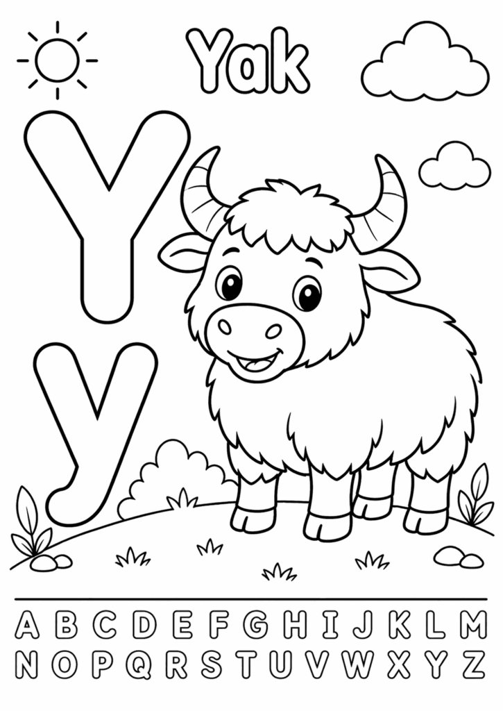letter y yak coloring page for toddlers simple