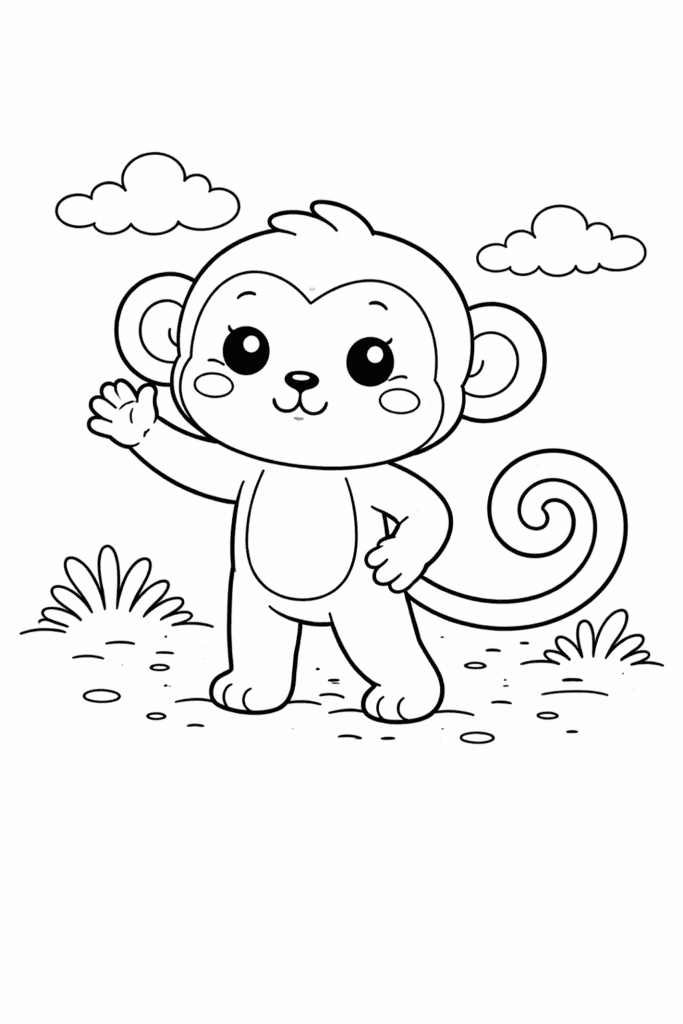 monkey standing coloring page for toddlers simple outline