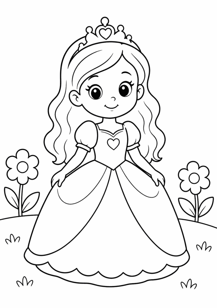 princess in garden coloring page for toddlers simple