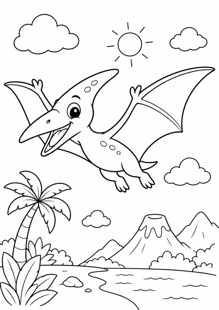 pterodactyl flying coloring page simple for toddlers