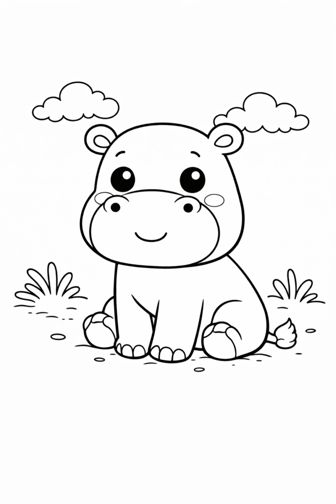 very easy hippo coloring page for toddlers simple outline