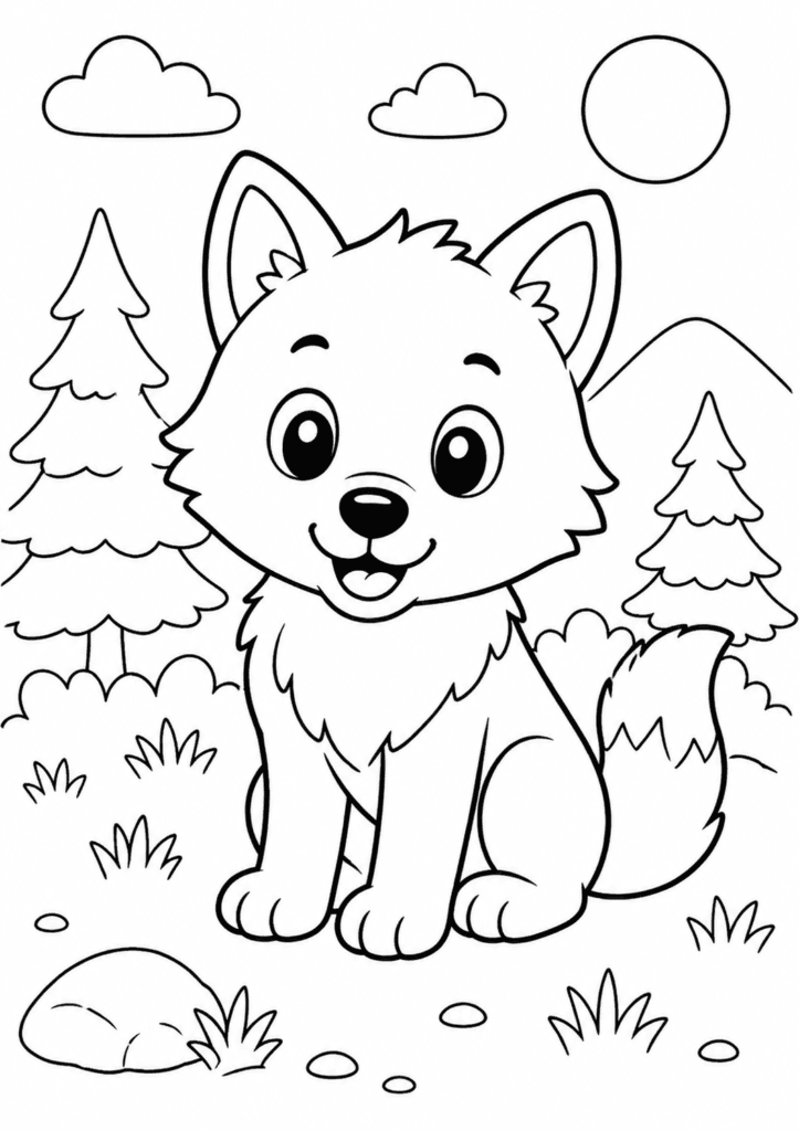 wolf coloring page for toddlers