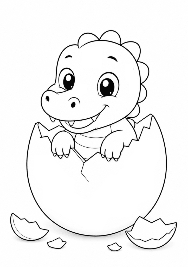 cute baby crocodile hatching from egg coloring page for toddlers