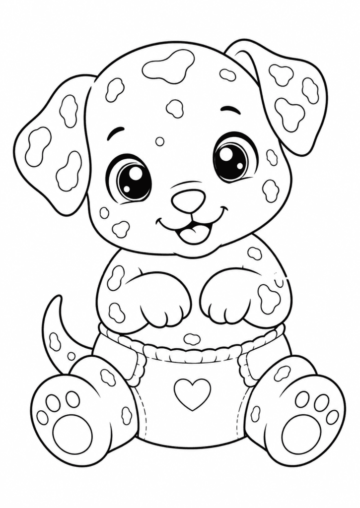 Cute baby dalmatian in diaper coloring page for kids
