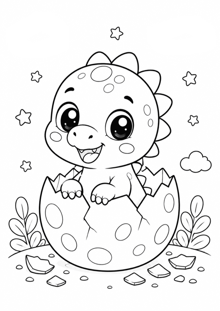 baby dinosaur hatching from egg coloring page