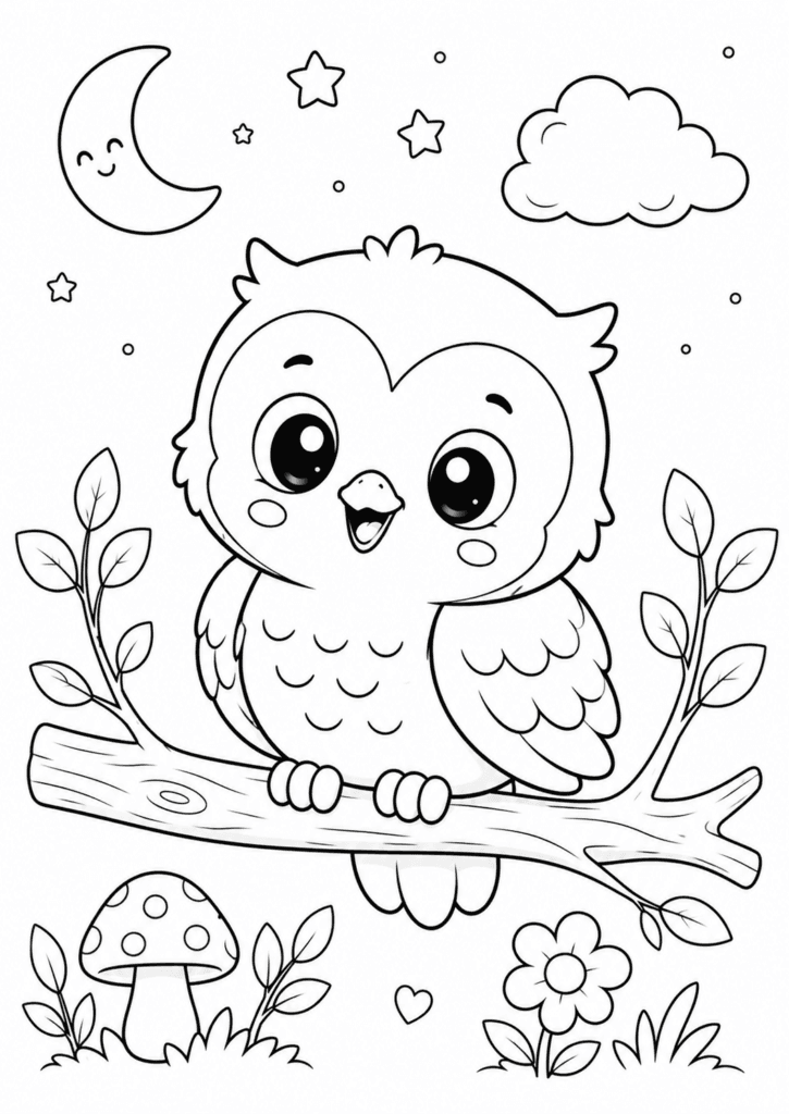 baby owl coloring page for preschool kids