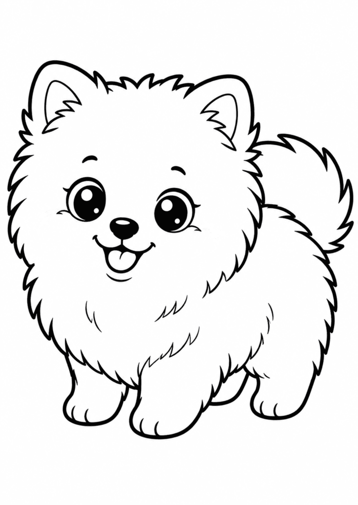 Cute baby pomeranian coloring page for kids
