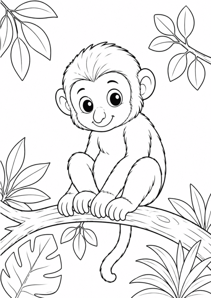 Cute baby proboscis monkey coloring page for kids