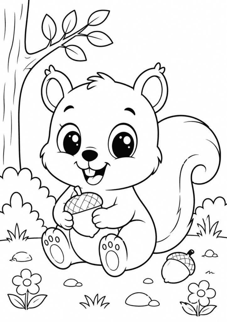 baby squirrel coloring page for kids easy