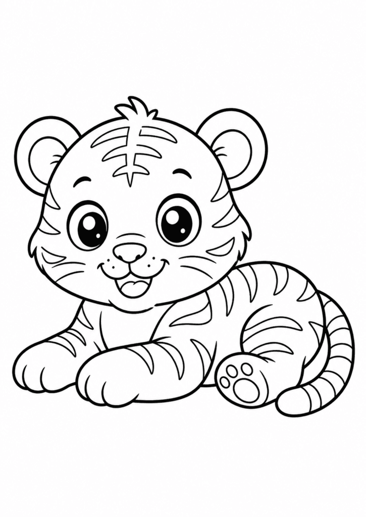 baby tiger coloring page for toddlers lying