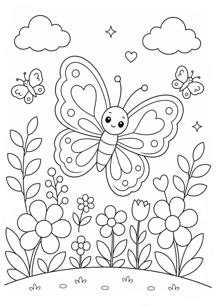 Beautiful butterfly garden coloring page for kids