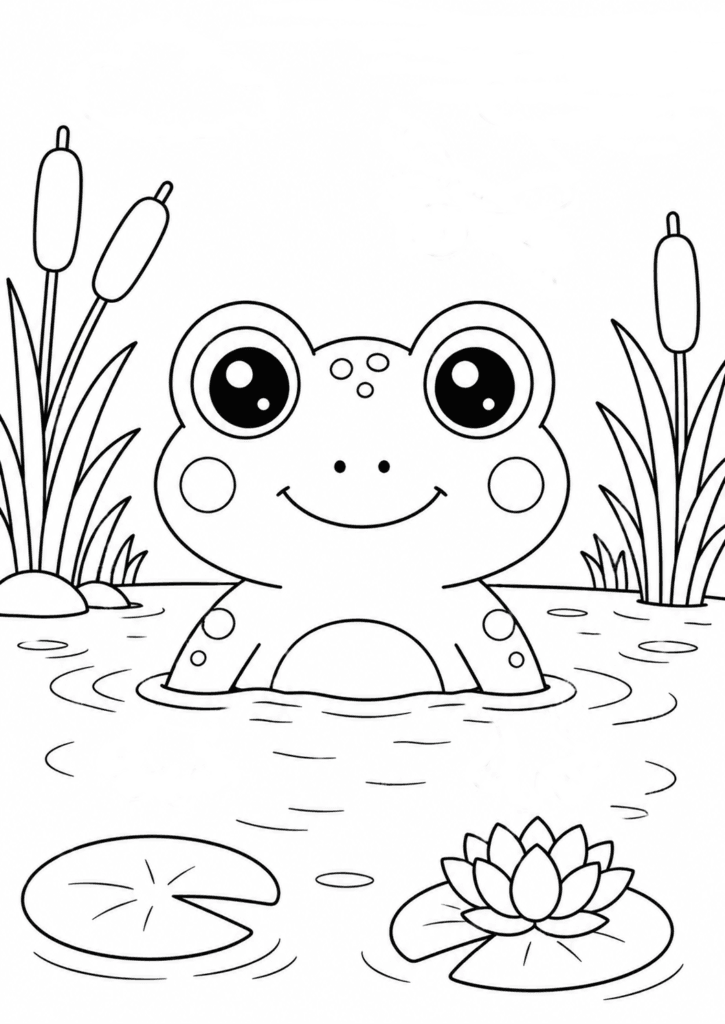Big eye frog in water coloring page for preschool kids
