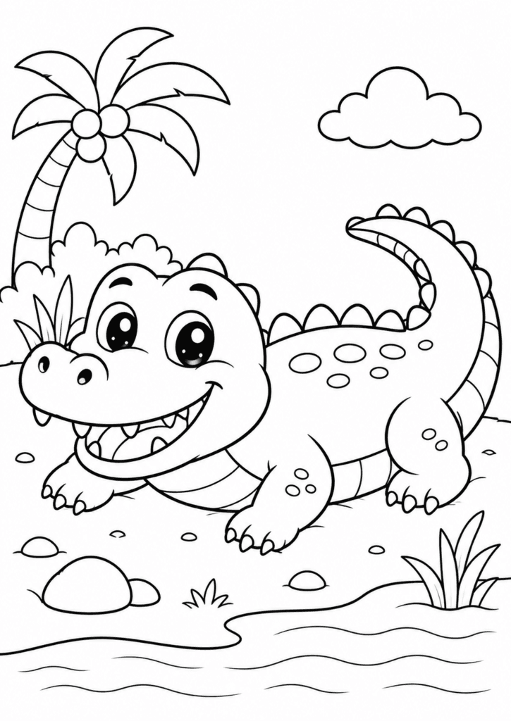 cartoon crocodile coloring page for toddlers