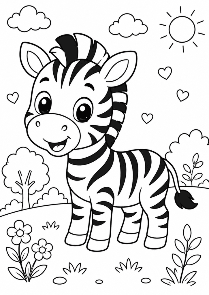 cartoon zebra coloring page for kids