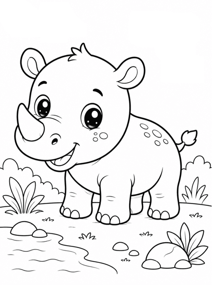 cute baby rhino coloring page