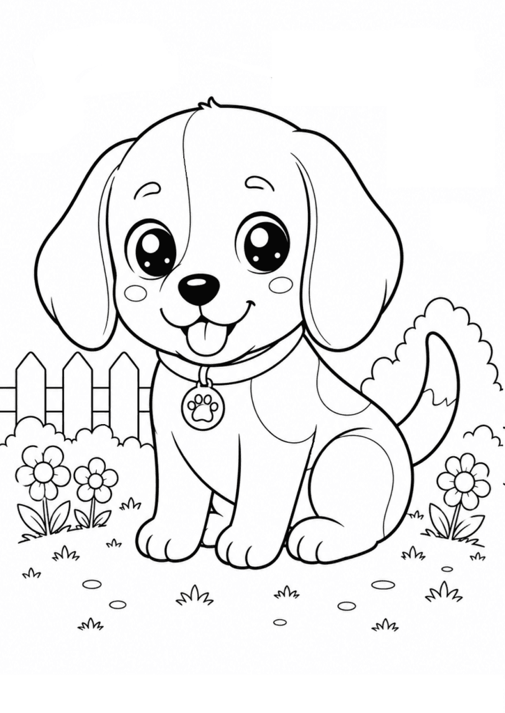 Cute beagle puppy coloring page for kids with kawaii dog