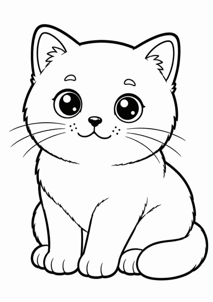 Cute British Shorthair coloring page for kids with kawaii kitten