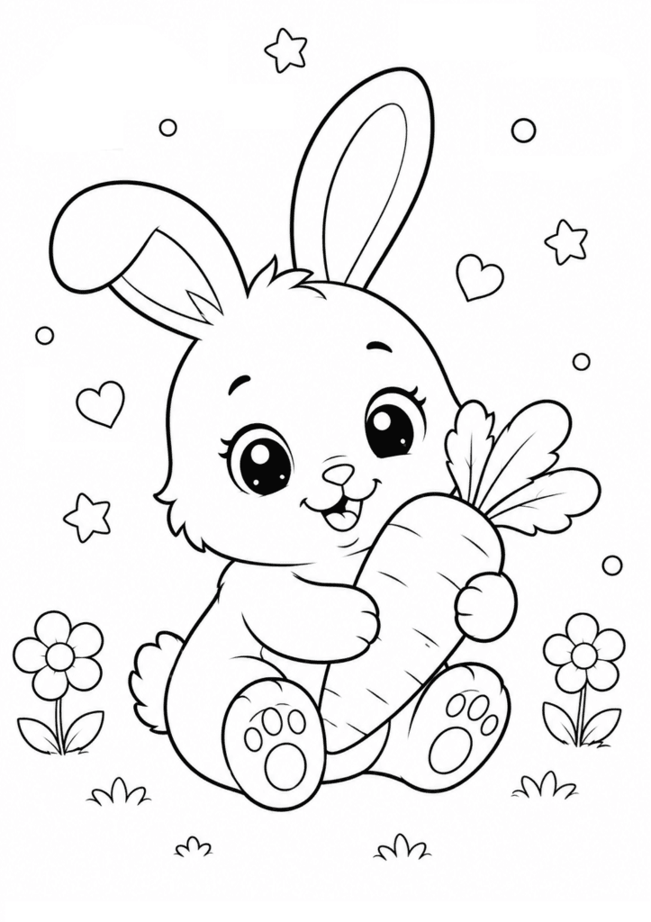 cute bunny holding carrot coloring page