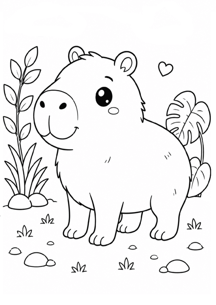 Cute capybara coloring page printable for kids