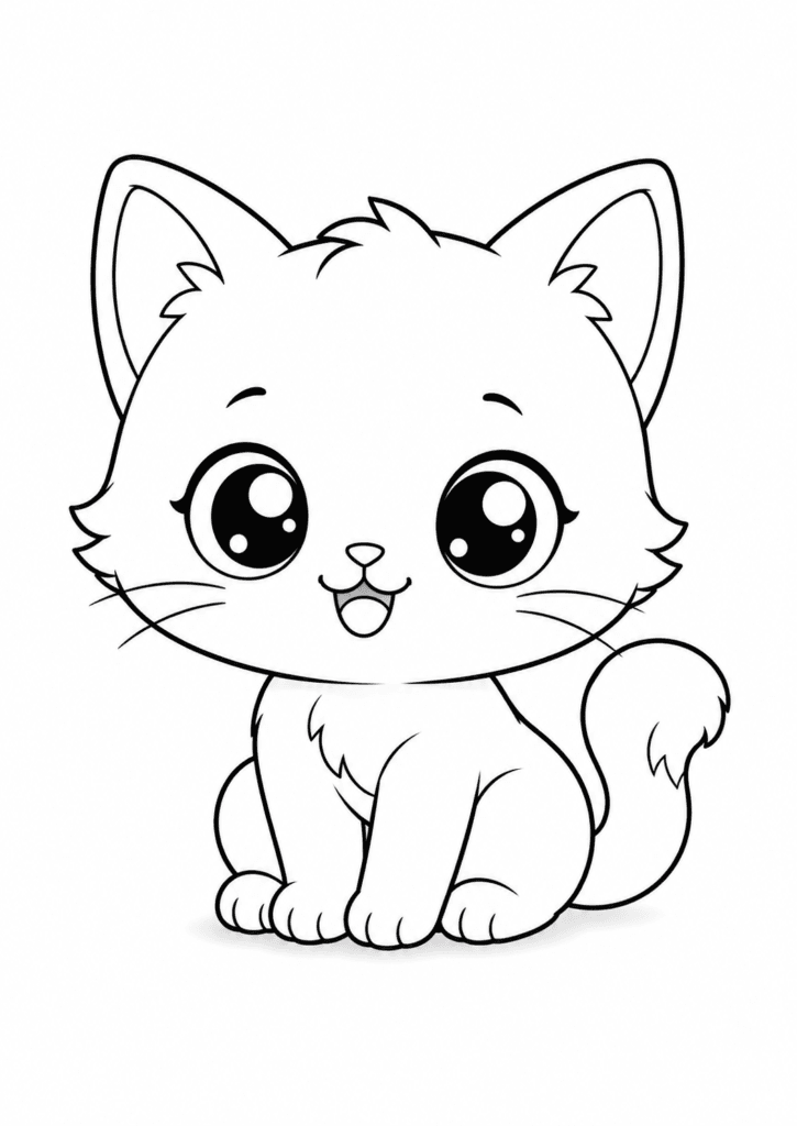 cute chibi cat coloring page for toddlers