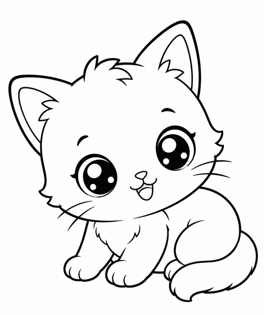 cute chibi kitten coloring page for toddlers