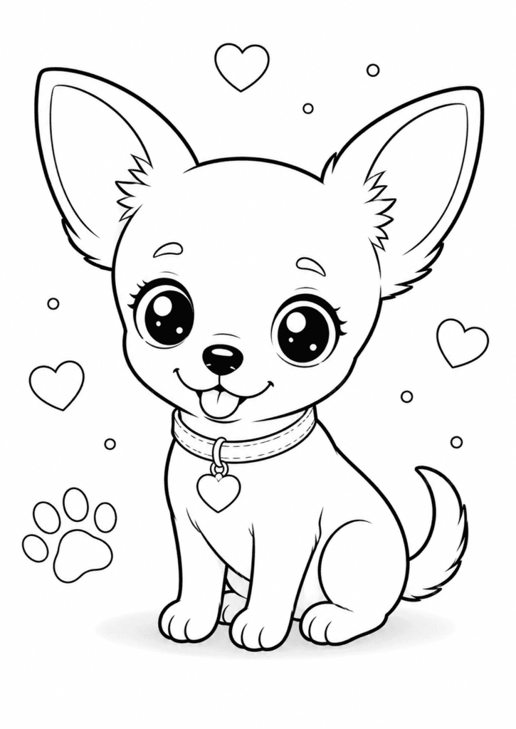 Cute Chihuahua coloring page for kids with kawaii puppy