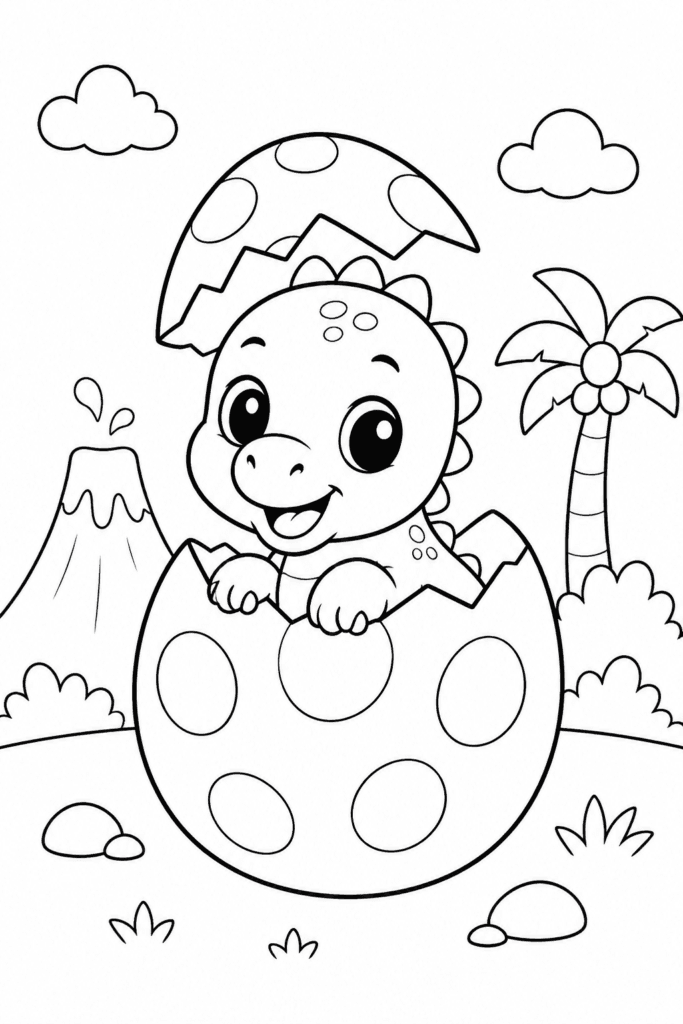 cute dinosaur egg coloring page easy