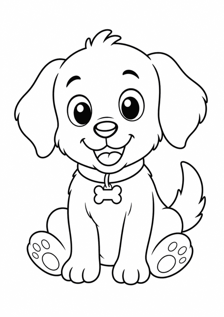 cute dog sitting coloring page for toddlers easy