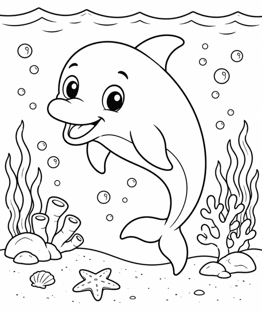cute dolphin coloring page for kids easy