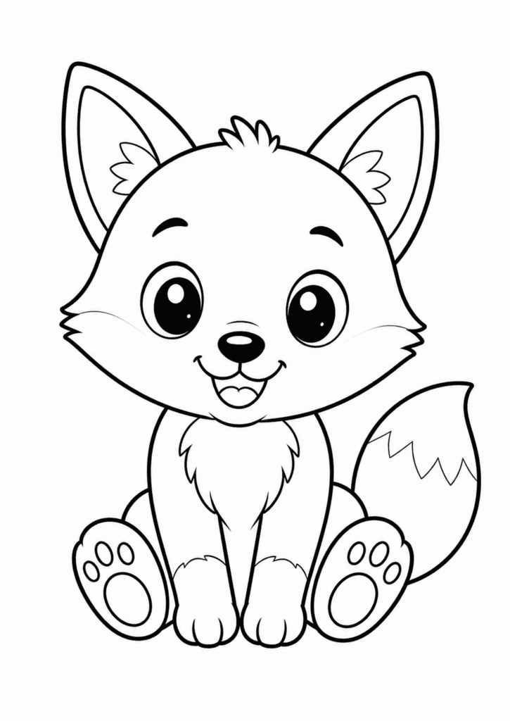 cute fox coloring page for toddlers sitting