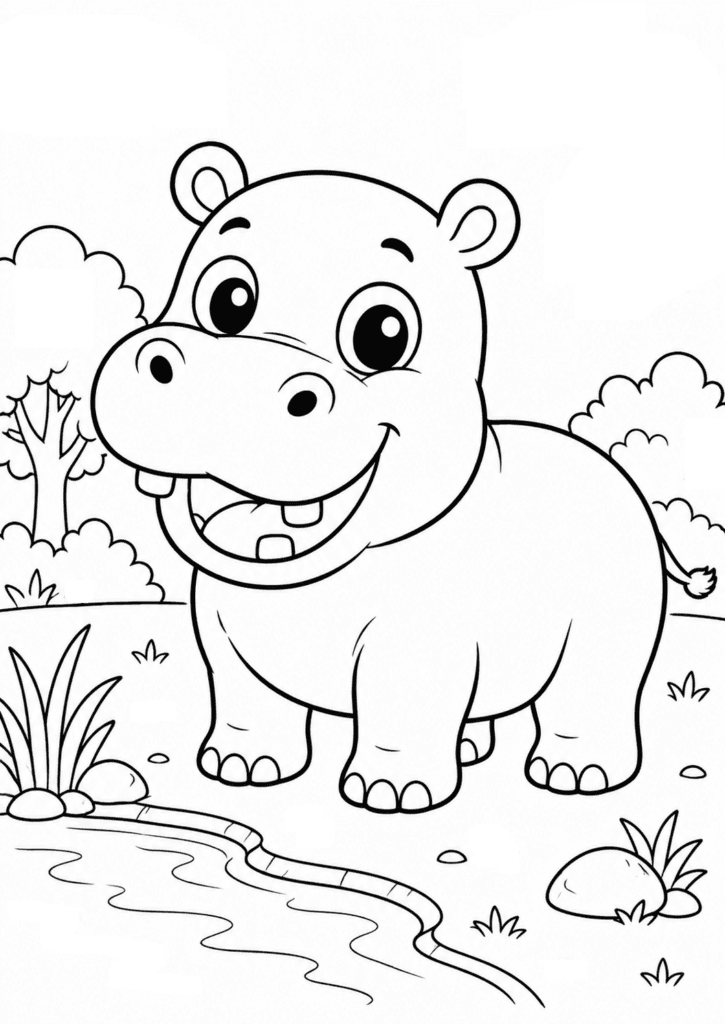 cute hippo coloring page for kids easy