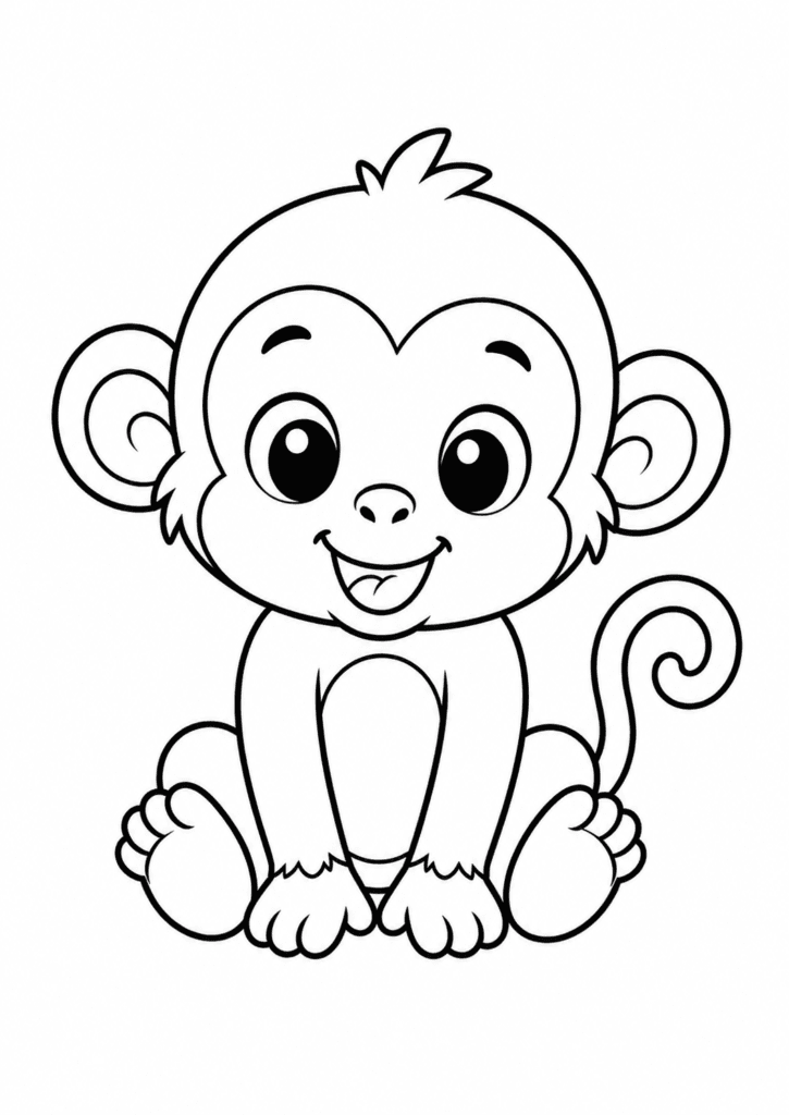 cute monkey coloring page for toddlers sitting