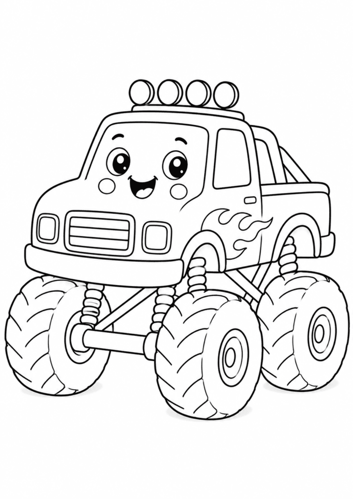 cute monster truck coloring page for toddlers
