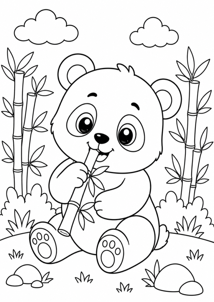 cute panda eating bamboo coloring page