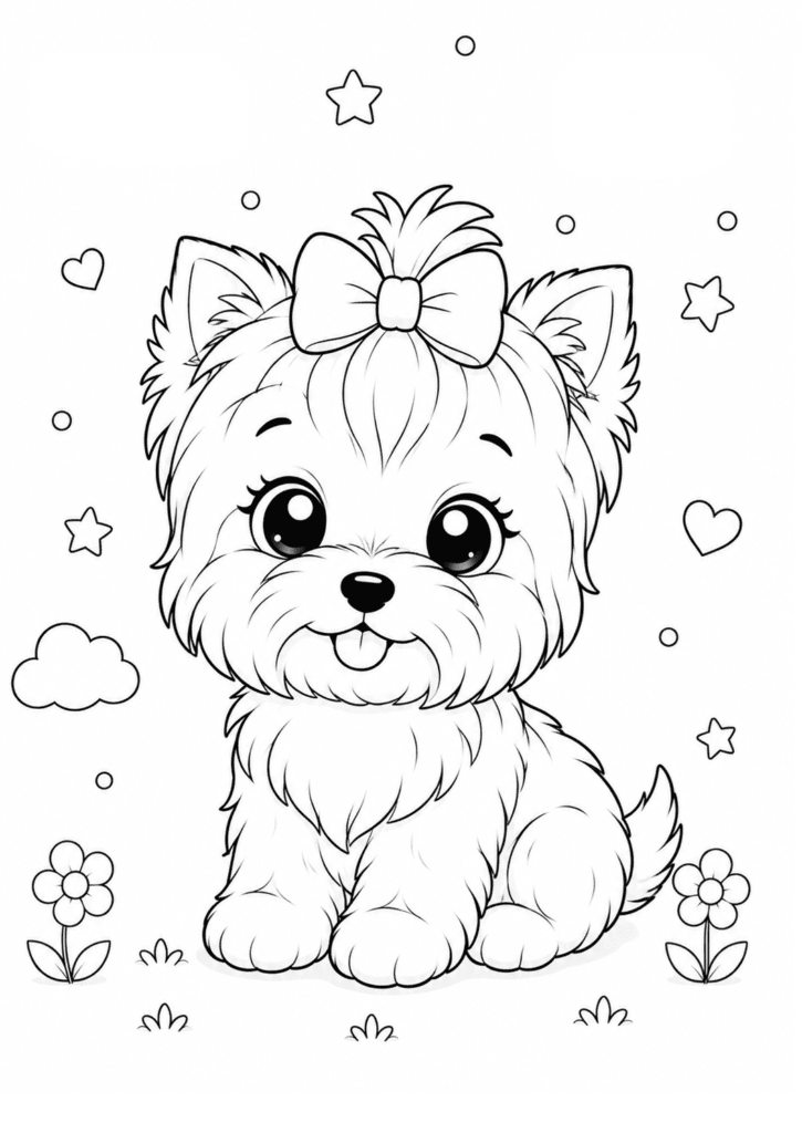 cute puppy with bow coloring page