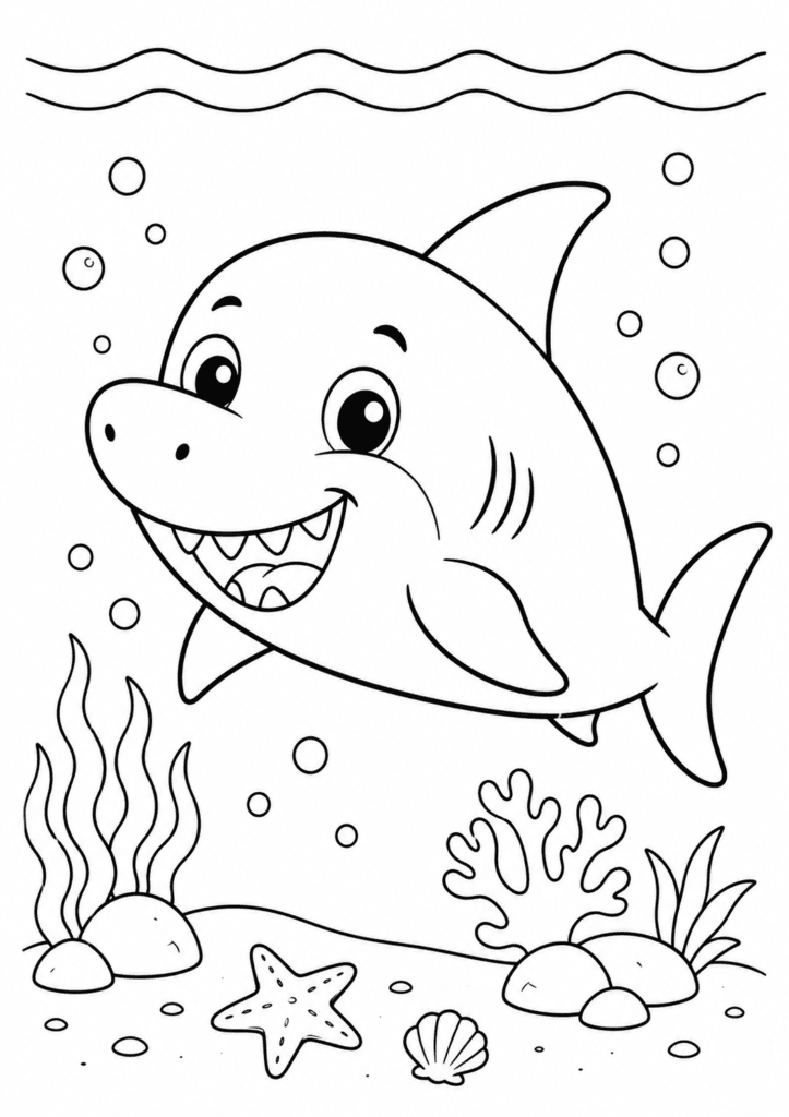 cute shark coloring page for kids easy