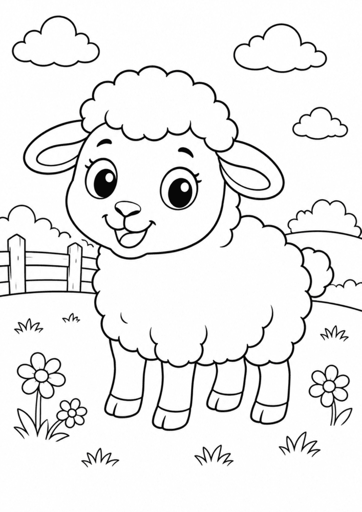 cute sheep coloring page for kids easy