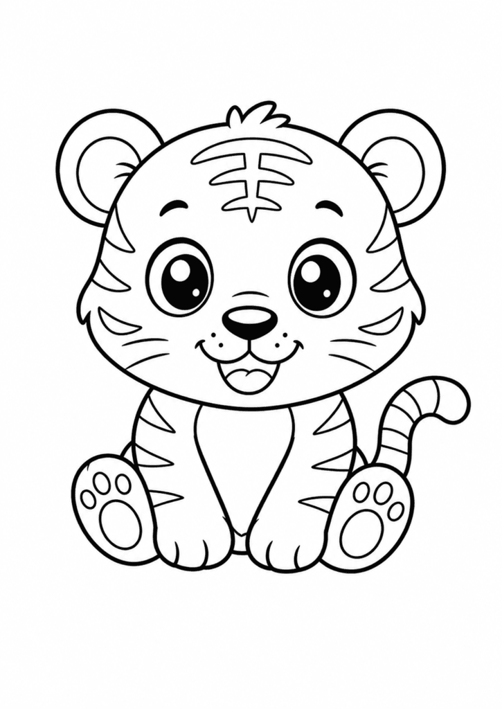 cute tiger coloring page for toddlers sitting