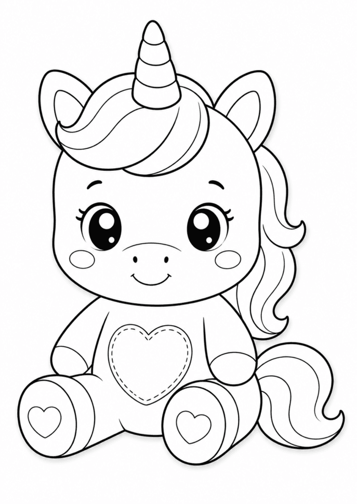 cute unicorn plush coloring page for kids