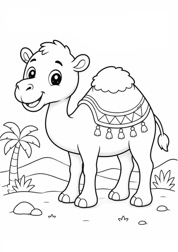 easy camel coloring page for young kids