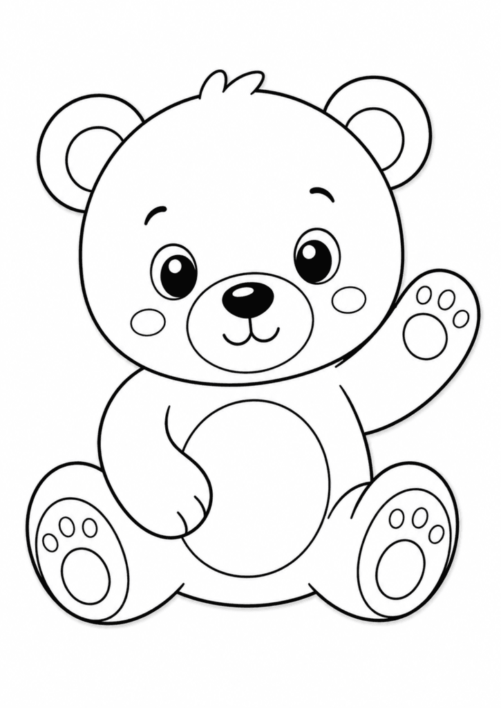 Easy cartoon bear coloring sheet for toddlers and preschool kids