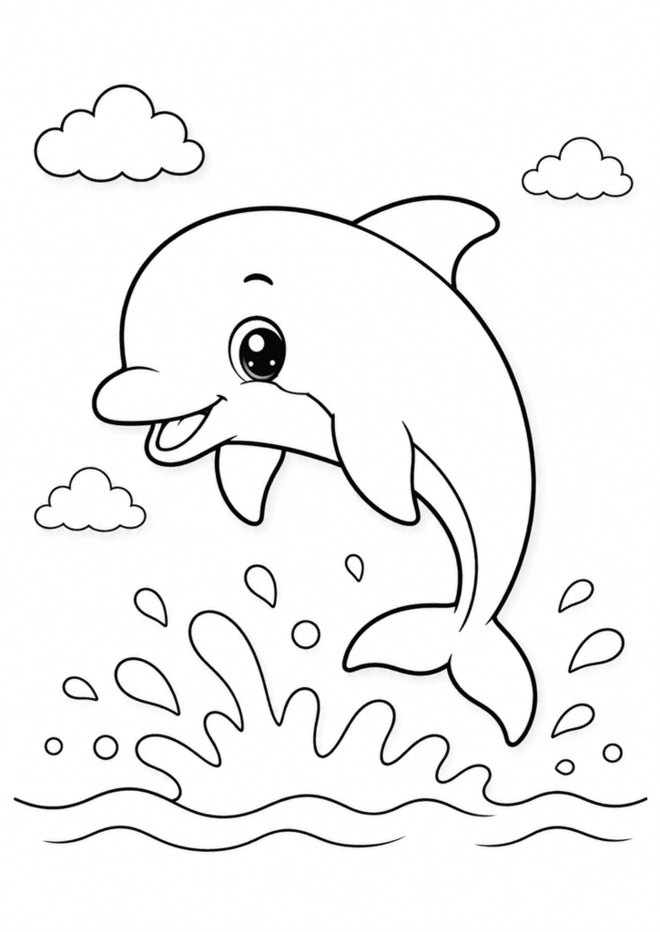 easy dolphin coloring page for kids