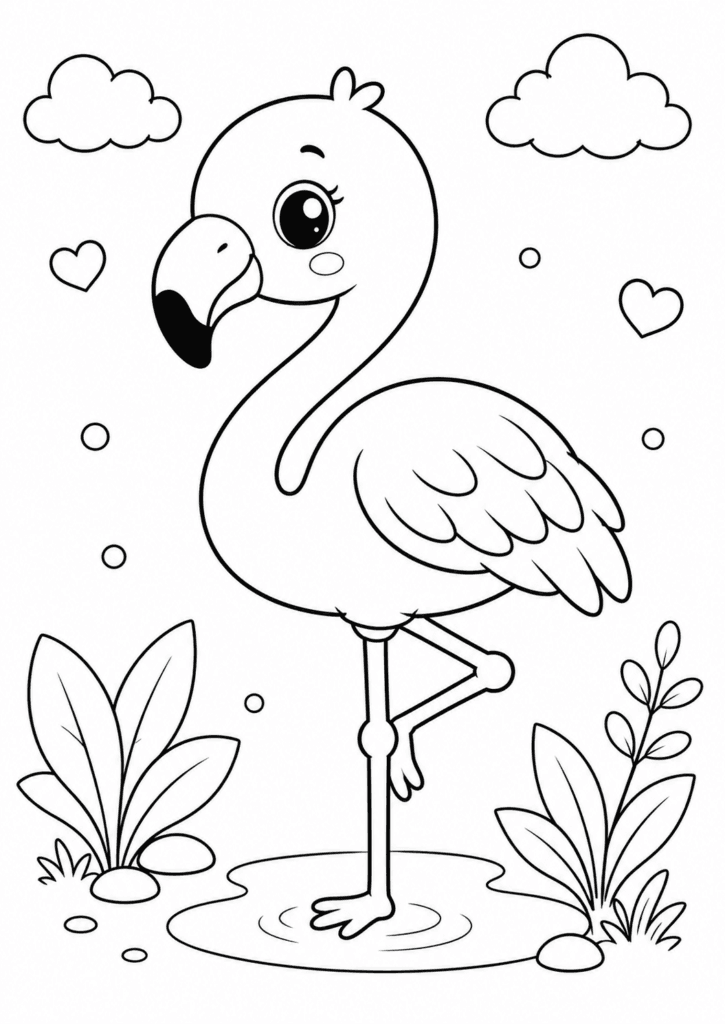 easy flamingo coloring page for toddlers