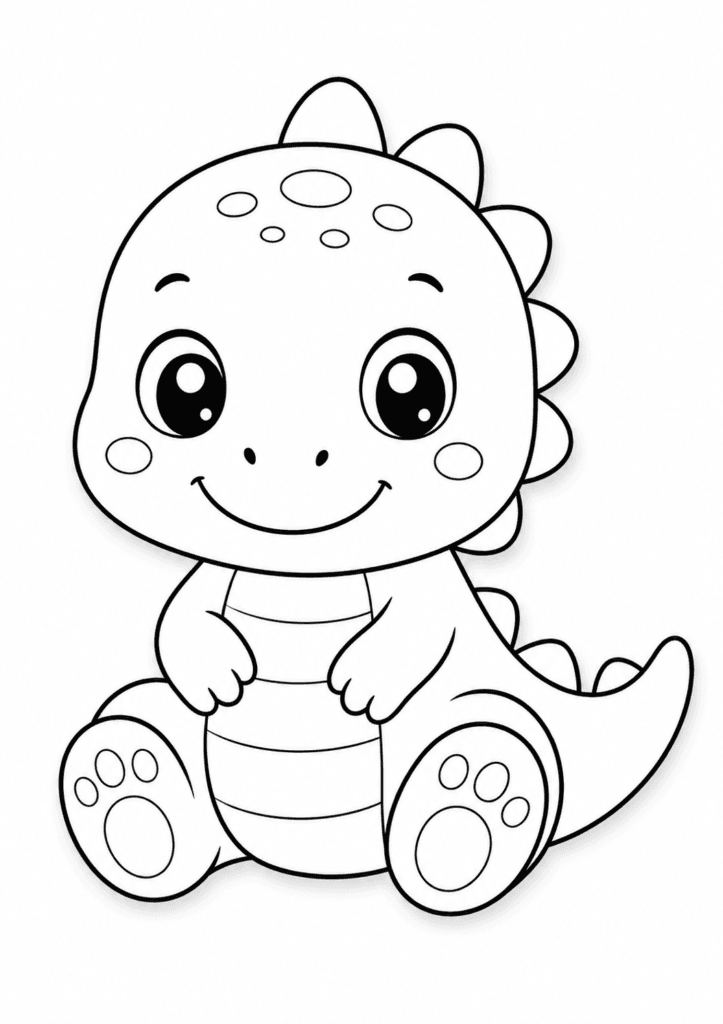 easy kawaii dinosaur coloring page for toddlers