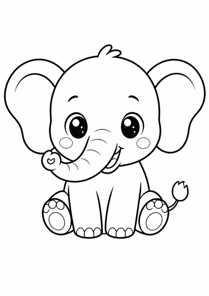 easy elephant sitting coloring page for toddlers