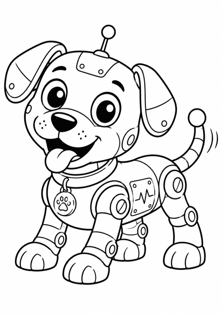 Funny robot dog coloring page with cute robotic puppy for kids