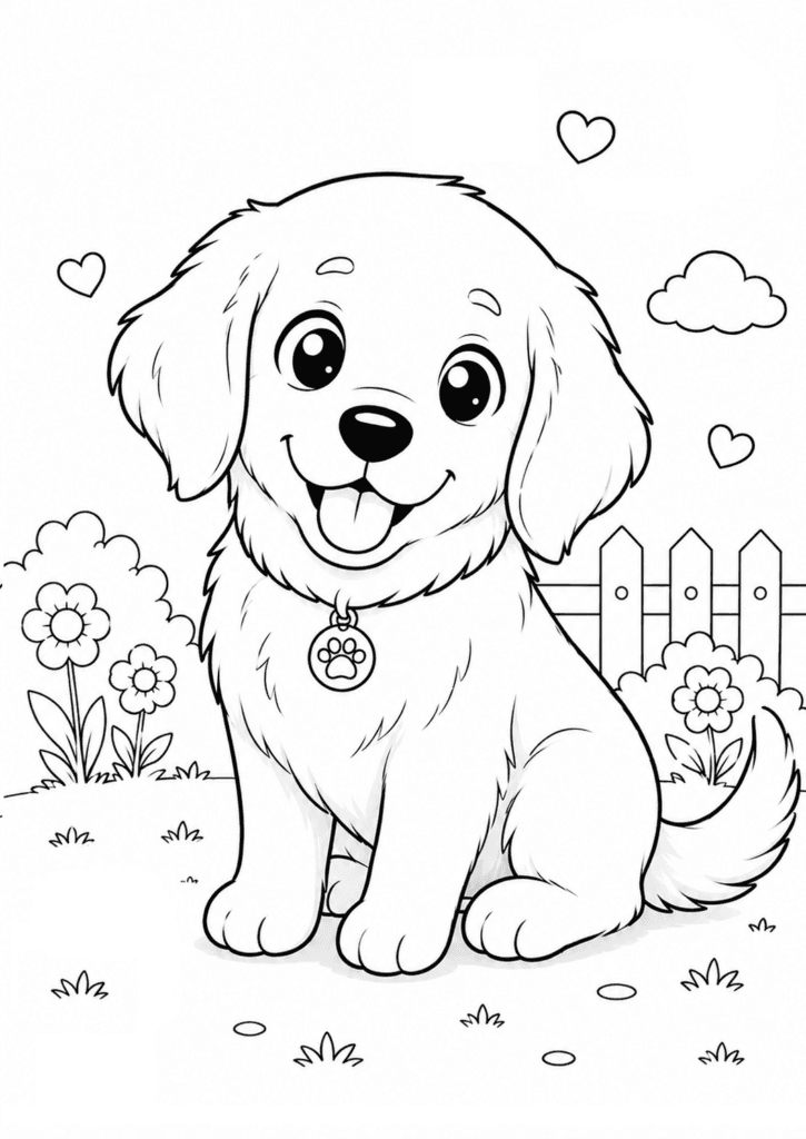 Cute golden retriever puppy coloring page for kids